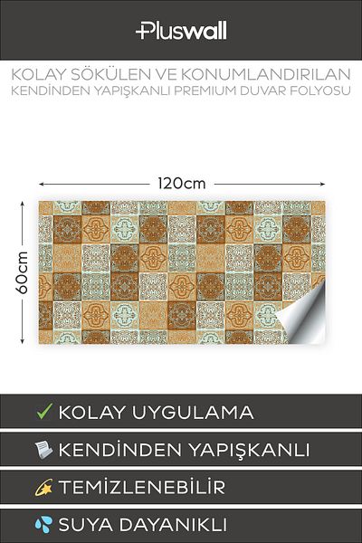 Pluswall Kitchen Countertop Foil, Tile Covering Foil, Vintage Ceramic Patterned |   60X120Cm