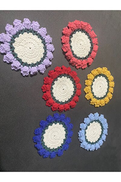 Butik ZA Handmade 6 li bardak altlığı renkli (saksı hediyeli )