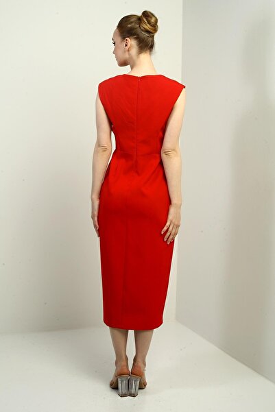 By Saygı Women's Self-Tailored Midi Dress with Slit on the Front