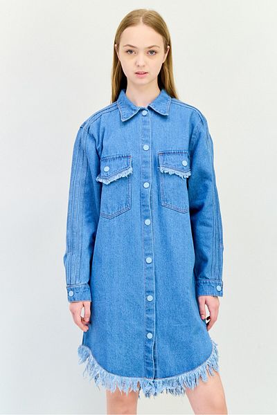 adidas Women Sportswear Fit Washed Denim Outdoor Shirt Dress, Blue