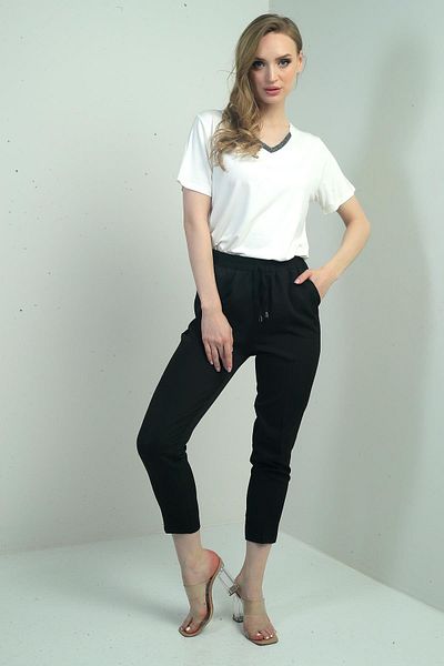 By Saygı Women's Elastic Waist Carrot Leg Trousers with Side Pockets