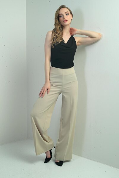 By Saygı Women's High Waist Scuba Crepe Palazzo Pants