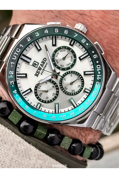 Reward Silver Green Steel Cord, Functions Active, 5 Atm,Vip Men Wrist Watch Bracelet Gift