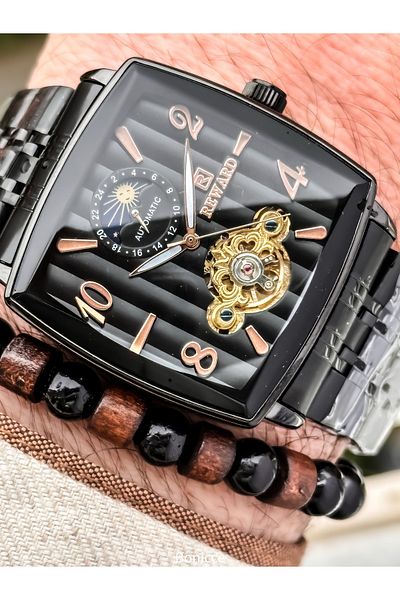 Reward Black Steel Cord,Steel Case,Automatic (Without Battery),5 Atm,Vip Men Wristwatch Bracelet Gift