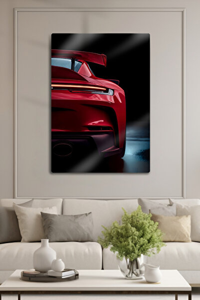 DekorHane Metal Baskı - Porsche, Porşe 911 Turbo S, Vişne Çürüğü Kırmızı, Dekoratif Araba Tablosu