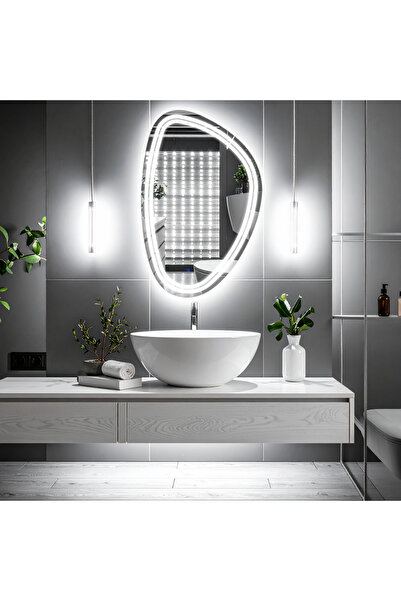 lumora mirror design Elan Asym Beyaz Led'li Kumlamalı Lavabo & Banyo Aynası (...