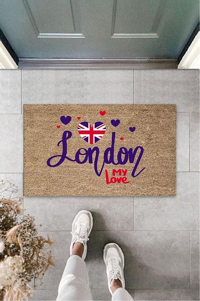 BY NEVSER Digital Print Brown London My Love Doormat K-3154