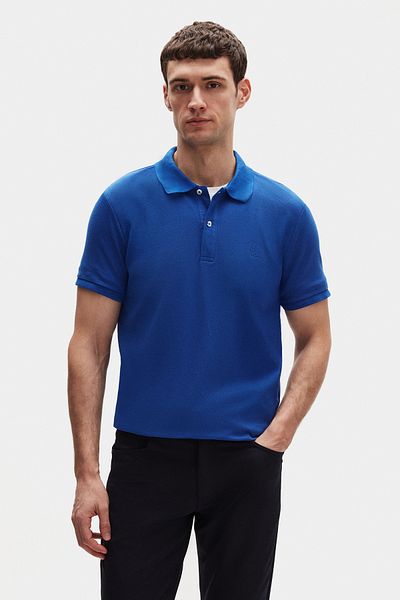 D'S Damat Saks Blue Polo Collar Embroidered - T-shirt με κανονική εφαρμογή από 100% βαμβάκι