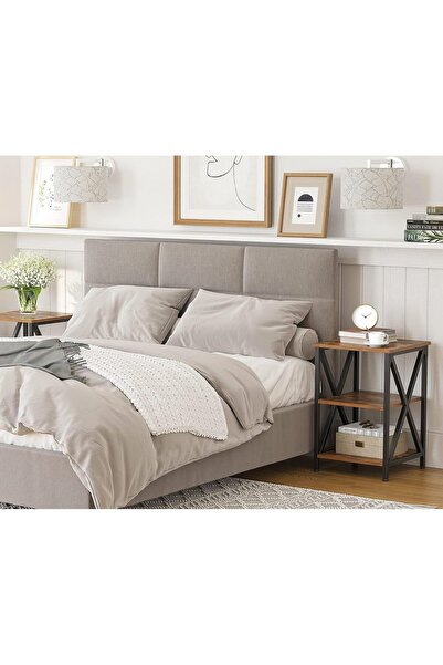 1st First Sofa Side Table with 3 Open Storage Shelves in Metal Frame and X Design