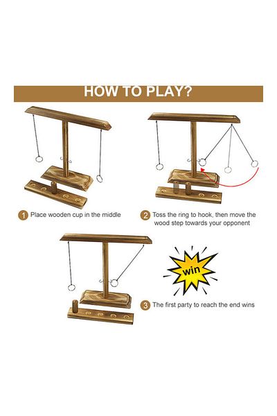 Generic Hook And Ring Toss, A Handcrafted Wooden Tabletop Fast Paced Interactive Handheld Board Game
