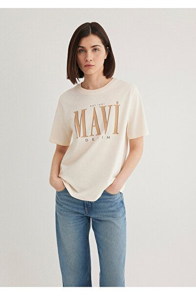 Mavi Béžové tričko Regular Fit / Normal Cut s potlačou loga 1611990-70008