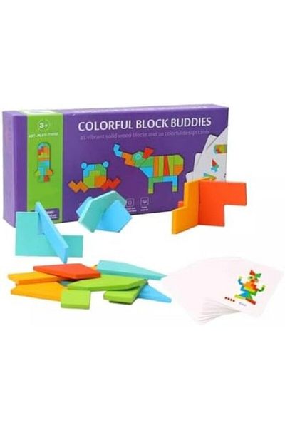 Goishtrie Vibrant Solid Wooden Cubes - 20 Directional Cards (40 DESIGNS) For Learning & Education