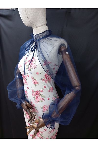 es moda shop Amy Evening Dress Tulle Shawl Neck Collar Navy Blue