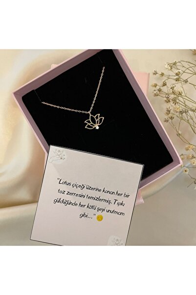 Lovera Jewellery 925 Ayar Gümüş Rose Tek Taş Lotus Çiçeği Kadın Kolye | Zarif...