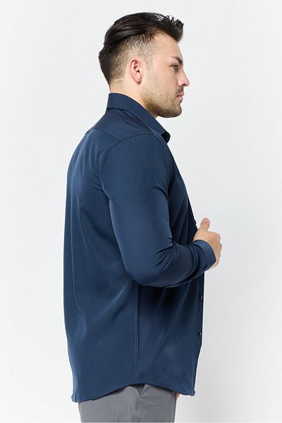 Scotch & Soda Men Modern Fit Plain Long Sleeve Dress Shirt, Navy
