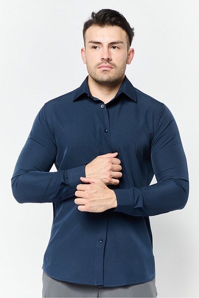 Scotch & Soda Men Modern Fit Plain Long Sleeve Dress Shirt, Navy