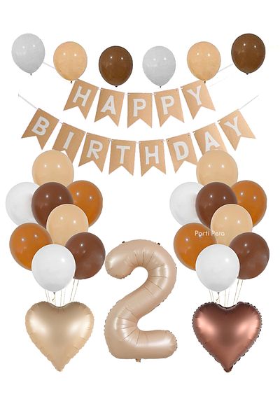 parti pera Set de baloane din folie retro inimă Kraft Happy Birthday Text Caramel Număr Set de baloane din folie