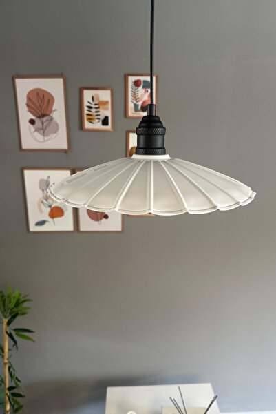 Bamyum Risso Beyaz Metal Büyük Avize Siyah Lale Başlık Tekli Rustik Cafe Mutfak Modern Sarkıt Aydınlatma