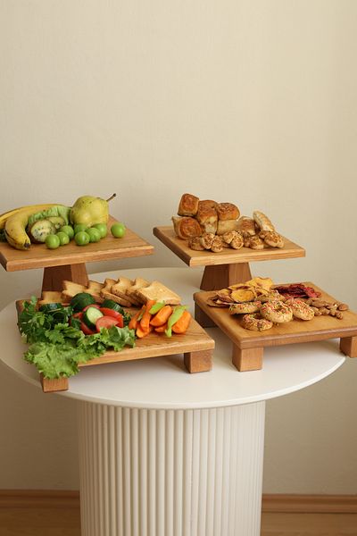 justwood 4-Piece Wooden Cake Presentation - With Tityos Cube and Pyramid Legs, 25x25 and 30x30 Cm