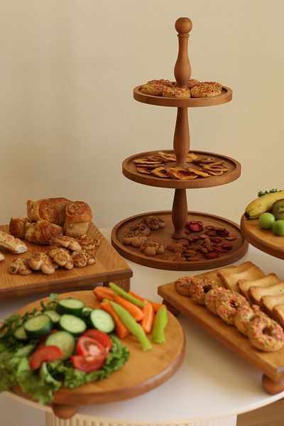 justwood 5-Piece Wooden Cake Presentation - 3-Tier Cake Stand, 29 Cm Cake Stand, 29 Cm Risus, 17x30 Risus, 30x30 Tityos