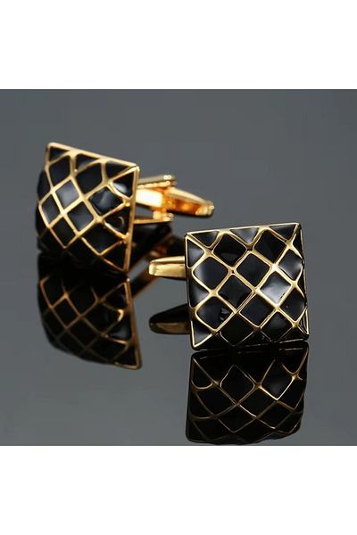 delis Shirt buttons, BN039, square pattern, Black/Gold