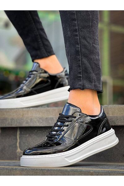 EBRUS TREND Et-Kb-X8 White High Sole Casual Sports Shoes with Black Patent Leather Detail
