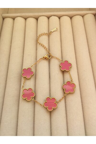 GUNESTAKI الذهب الوردي البرسيم سوار الصلب