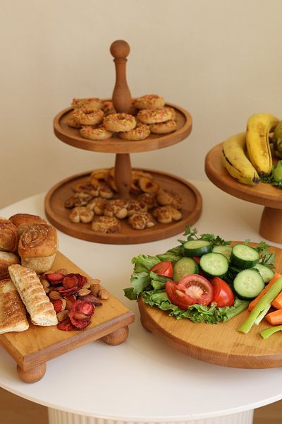 justwood عرض كعك خشبي مكون من 4 قطع - حامل كعك لوكا 29 سم، 29 سم ريسوس، 17 × 30 ريسوس، حامل كعك بطبقتين