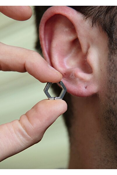 Home Sihra Accessories erkek antik altıgen küpe çelik halka küpe