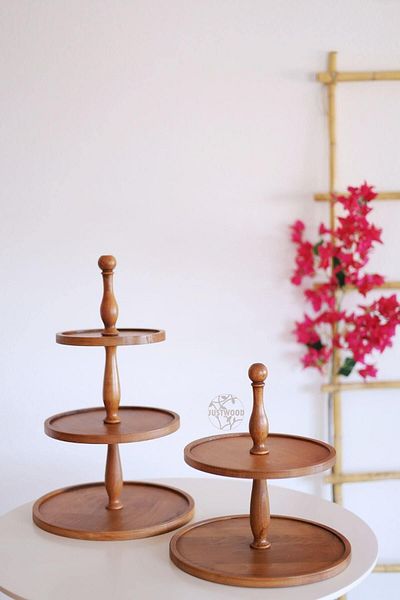 justwood Set of 2 2-Tier Cake Stand and 3-Tier Wooden Cake Presentation Serving Plate Set