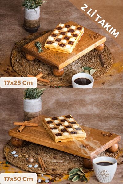 kitchen trend Justwood 2 Li Risus Top Ayaklı 17x25 Ve 17x30 Cm Ahşap Dikdörtgen Pasta Sunum Servis Tabağı Seti