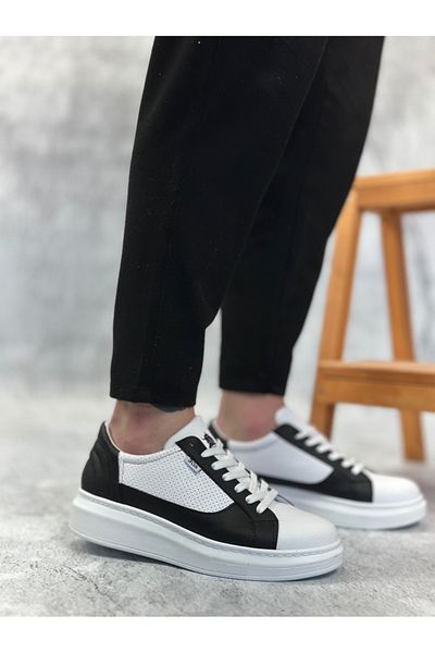 EBRUS TREND Ba0423 Boa Thick High Sole White Black Lace-Up Sports Men's Shoes