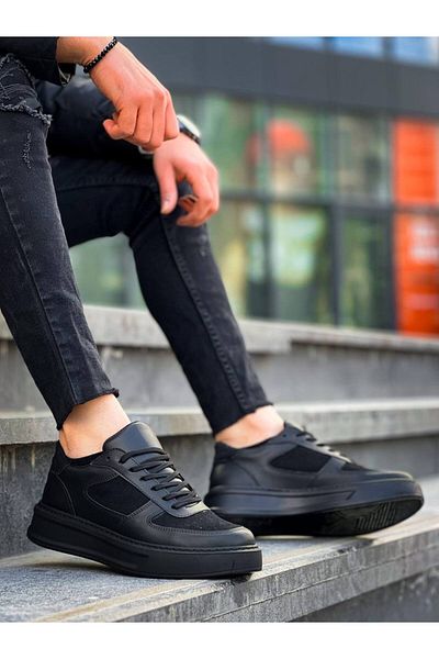 EBRUS TREND Et-Kb-X8 Black Skin Black Suede Detailed Black High Sole Casual Sports Shoes