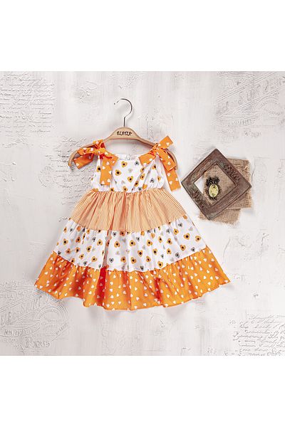 Elayza Heart Patterned Girl's Dress with Shoulder Strap and Elastic Waist