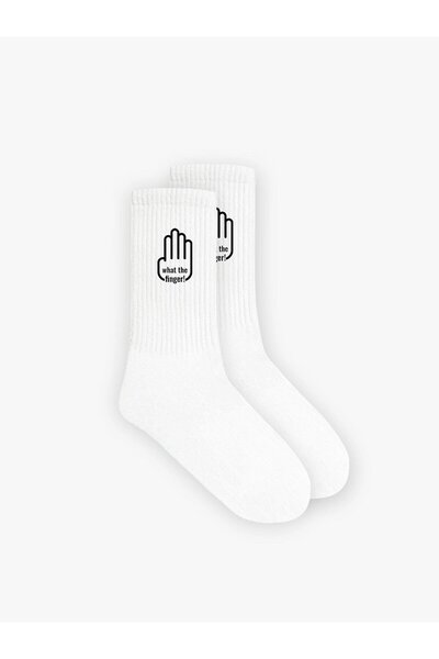 ablukaonline What The Finger Printed Unisex Λευκές κάλτσες