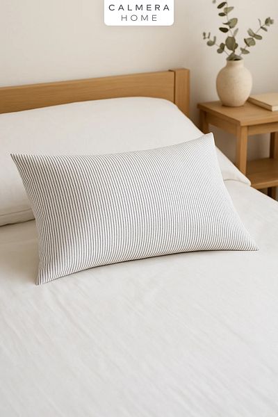 Calmera Cotton Striped Premium Pillow Case |   Gray - White |   50X70 cm |   1 Piece