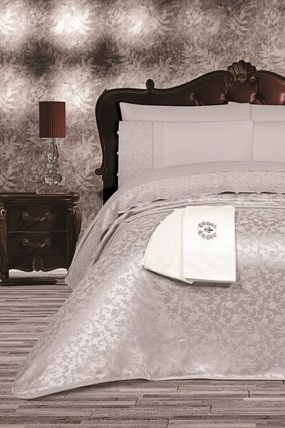 Sevim 8 Piece Tivoli Bridal Set Gray - Chenille Pique Set with Towel