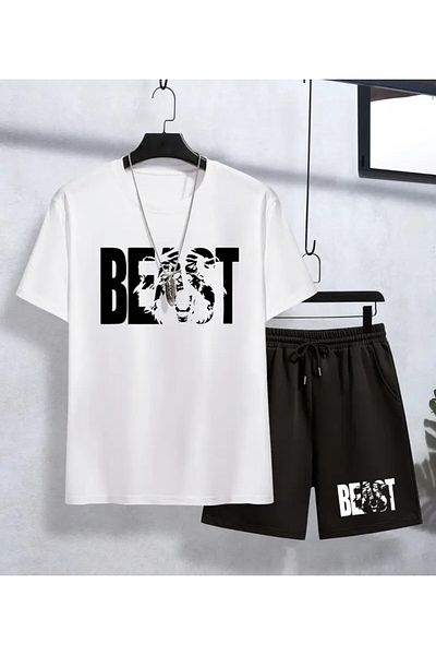trend selection Beast Printed, Oversize, Crew Neck T-Shirt and Shorts, Bottom Top Set