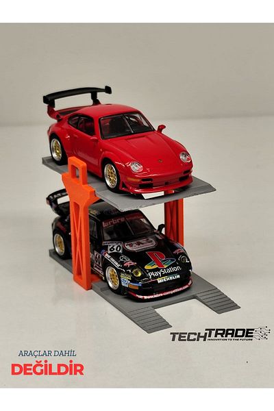 Tech Trade 1/64 Scale Diorama 2 Car Lift Orange-Grey