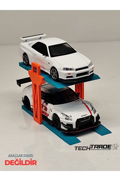 Tech Trade 1/64 Scale Diorama 2 Car Lift Orange-Turquoise