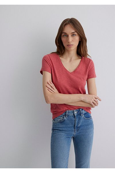 Mavi V-nyakú flaming Red Basic póló Slim Fit / Slim Fit 168260 -70397