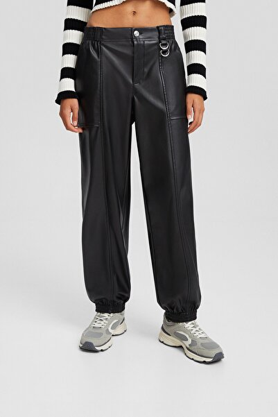 Butik Allbucks Bersh Ka Faux Leather Jogger Pants Abbrs0043