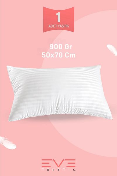 Eve Tekstil 900 g pernă din satin cu dungi cu fermoar, fibră de silicon antialergică și lavabilă