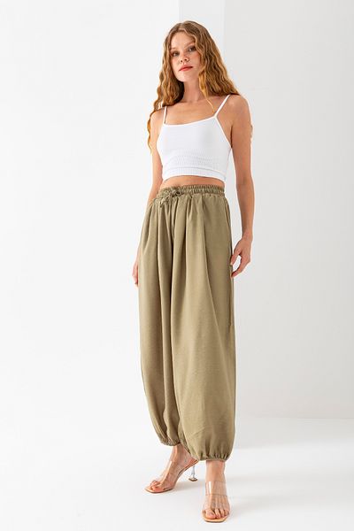 GİYSA Women's Adjustable Waist Double Pocket Shalwar Trousers Green - 4007
