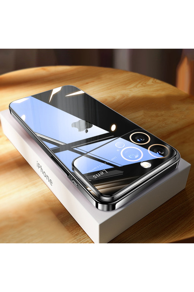 REDz Accessories Husă Luxe Guard, protecție cameră, pentru iPhone 14 Pro, margini colorate, spate transparent, neagră