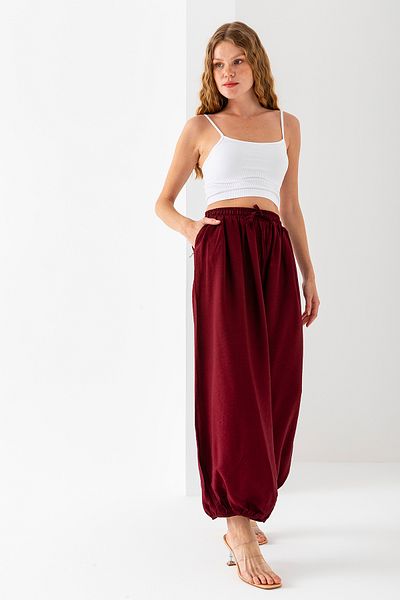 GİYSA Women's Adjustable Waist Double Pocket Shalwar Trousers Claret Red - 4007
