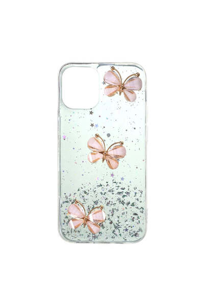 REDz Accessories Carcasă din silicon pentru iPhone 12 Mini cu sclipici epoxidic, model 5D cu fluturi, silicon, TPU, verde Viceversa