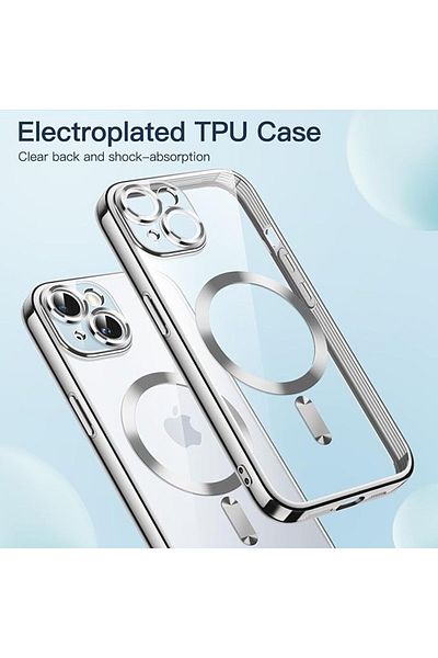 REDz Accessories Husă Luxe Armor, Magsafe, pentru iPhone 15, protecție cameră, silicon, transparentă, argintie