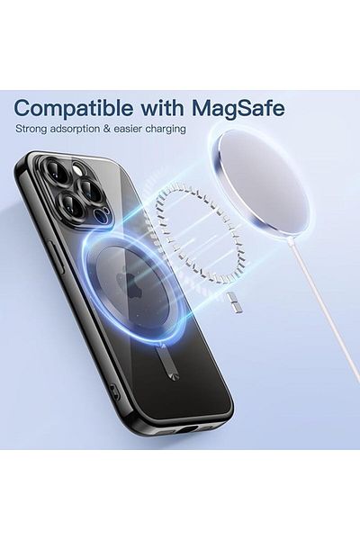REDz Accessories Husă pentru iPhone 16 Pro Max, Luxe Armor, Magsafe, protecție cameră, silicon, transparentă, neagră