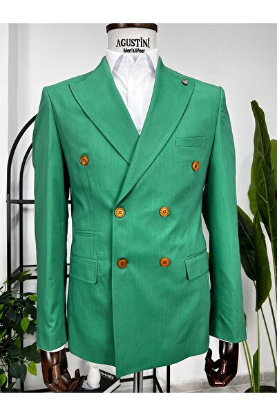AGUSTİNİ Yeşil Kruvaze 2Lİ Takım Elbise Sivri Yaka Slim Fit Kalıp | Agustini